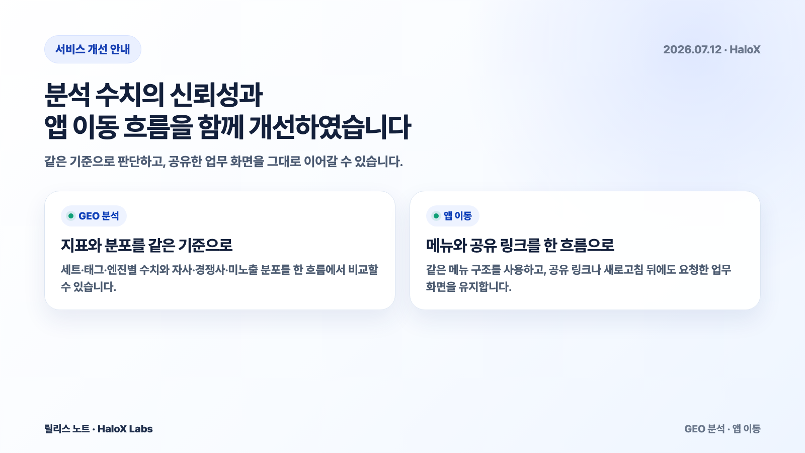 앱 메뉴와 공유 링크 진입 흐름을 일관되게 정리하였습니다